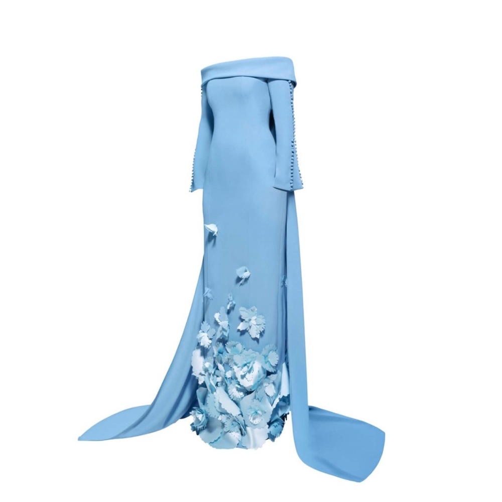 Custom made baby blue off the shoulder flower gown
(has only been worn once)